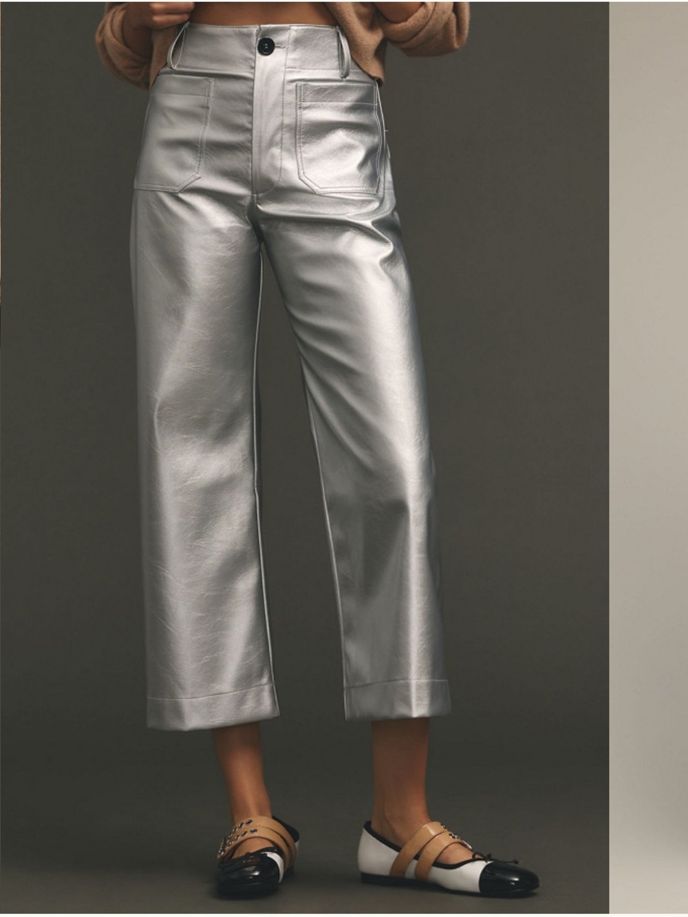 The Colette Cropped Metallic Vegan Leather Pants Wide Leg Crop 33 Tall 33T Long